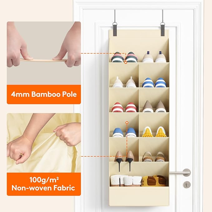 Lifewit 6 Tier Over the Door Shoe Organizer with 11 Large Deep Pockets, Fabric Hanging Shoes Shelf for Closet, Dorm Storage, 