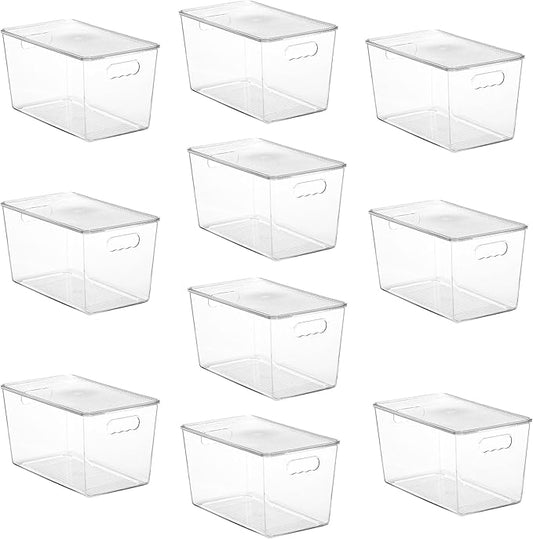 Vtopmart 10 Pack Clear Stackable Storage Bins with Lids,XLarge Plastic Containers with Handle for Pantry Organizer and Storag