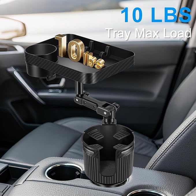 Car Cup Holder Tray, Car Food Tray for Eating with Phone Holder, Large Car Cup Holder Expander with Adjustable Base, Fit in 2