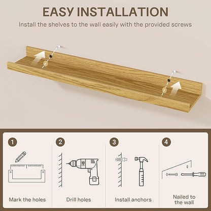 Fun Memories Long Wall Shelves Set of 2-72 Inch Floating Shelves for Wall - Picture Ledge Shelf with Lip for Storage - Wall -