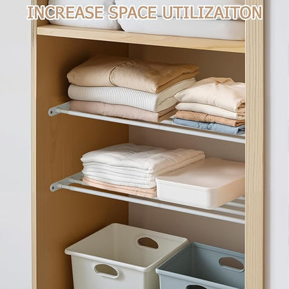 Expandable Closet Shelf Wall-Mounted Metal Storage Rack Adjustable Closet Rod DIY Divider Separator Space Saving for Cabinet 