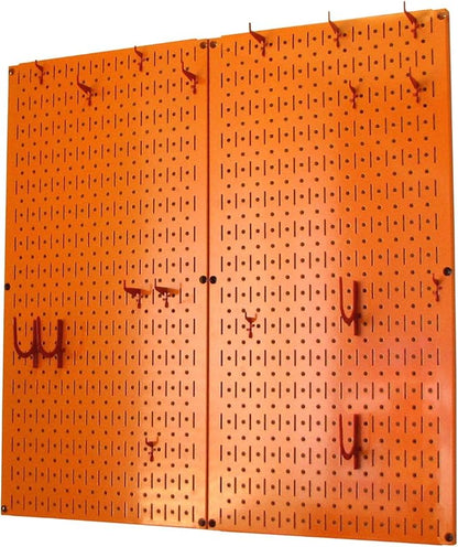 Wall Control Kitchen Pegboard Organizer Pots and Pans Storage Rack Organization Kit with Orange Pegboard and Red Accessories