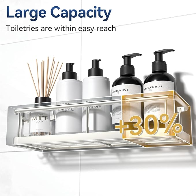 YASONIC Shower Caddy Adhesive, No Drill Bathroom Shower Organizers, with Removable Hooks, Rust Proof Shower Shelves, Wall-Mou