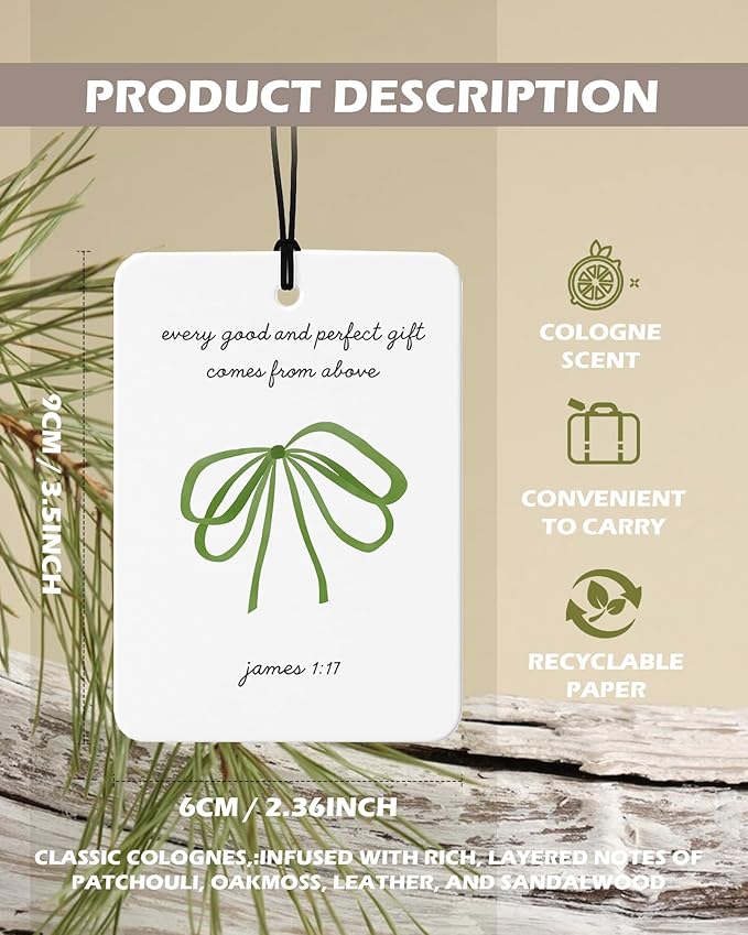 Green Coquette Bow Christian Cologne Car Air Freshener 4 Pcs, Preppy Green Ribbon Religious Hanging Air Freshener for Cars Ba
