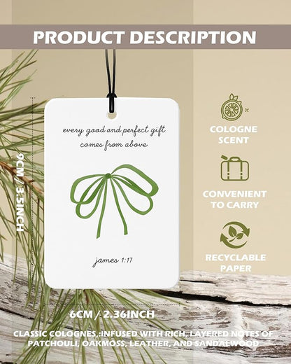 Green Coquette Bow Christian Cologne Car Air Freshener 4 Pcs, Preppy Green Ribbon Religious Hanging Air Freshener for Cars Ba