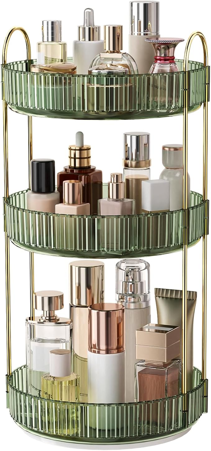 360° Rotating Makeup Organizer, Large Capacity Skincare Organizer, 3 Tier Cosmetic Skin Care Perfume Dresser Organizer, Fits 