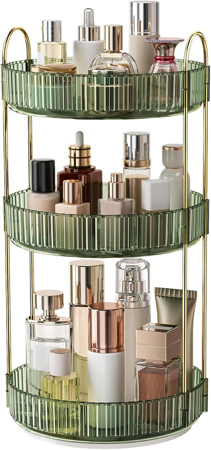 360° Rotating Makeup Organizer, Large Capacity Skincare Organizer, 3 Tier Cosmetic Skin Care Perfume Dresser Organizer, Fits 