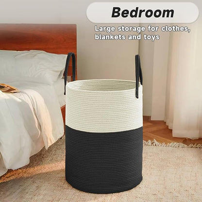 JMvicyroam Large Woven Laundry Basket Hamper,60L Cotton Rope Storage Bin for Blankets,Toys and Clothes,Decorative Tall Nurser