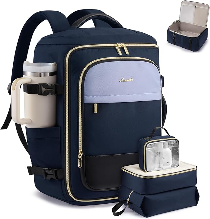 LOVEVOOK 40L Travel Backpack Carry on Flight Approved, Personal Item Bag with 3 Packing Cubes, Travel Backpack for Women Fits