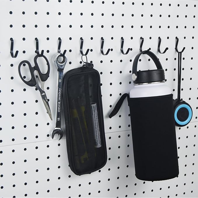 G.CORE Pegboard Bins Baskets Organizer with Peg Board Hooks Cups - 16 Pack Peg Accessories Fit 1/8" & 1/4" Pegs - Black Holde