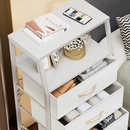Furnulem White Dresser with 5 Drawers, Vertical Storage Tower Fabric Dresser for Bedroom, Hallway, Entryway, Nursery, Closet 