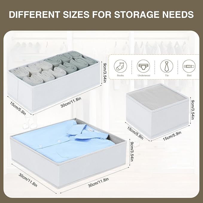 DIMJ Drawer Organizer Clothes, 12 Pack Fabric Closet Organizers and Storage, Foldable Baby Clothes Organizer & Dresser Bin Fo