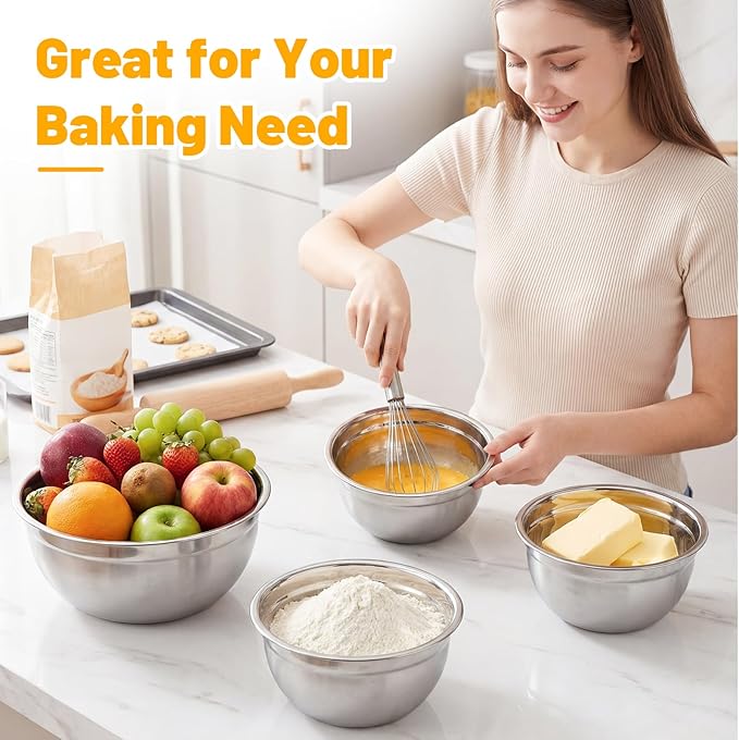 Beasea Stainless Steel Mixing Bowl Set of 3, 2 QT Stackable Metal Mixing Bowls with Lids for Baking, Prepping, Serving, Stainless Nesting Bowl with Black Lids for Kitchen, Salad, Dough