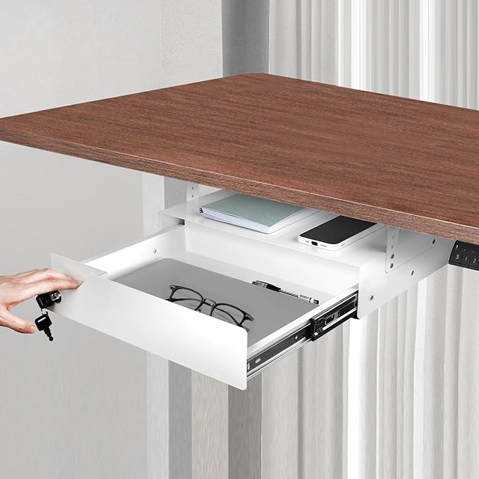 16 inch Under Desk Mounted Drawer with Tall Brackets Height Adjustable Pull Out Drawer Covered with Lock Secure for Office De