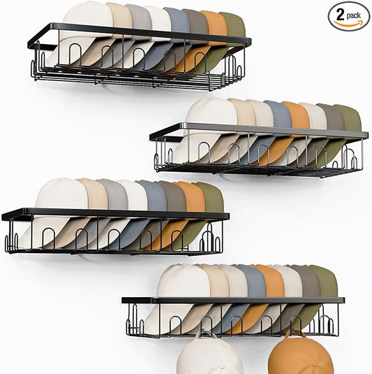 4 Pack Hat Rack for Wall Holds 112 Caps Hat Organizer for Wall Mounted Hat Holder on Wall Hat Organizer for Baseball Caps Hat