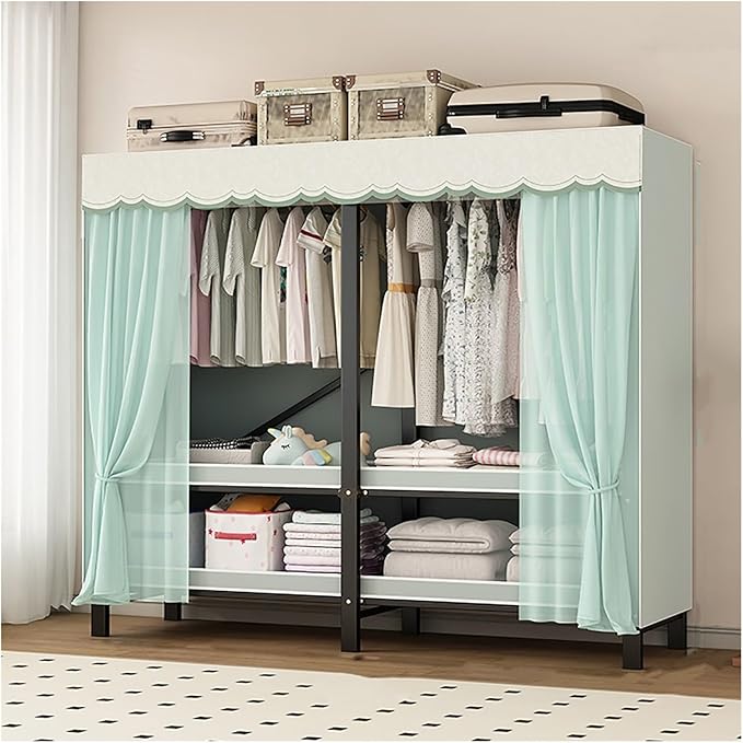 Portable Wardrobe Closet with Cover, Metal Clothing Organizer for Bedroom, Foldable Clothe Rack, Garment Rack for Hanging Clo