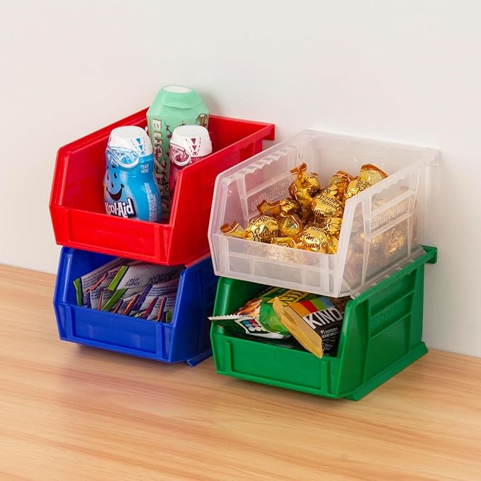 Akro-Mils 30210 AkroBins Plastic Storage Bins, Space-Saving Stackable Bins for Garage, Pantry, Craft Organization, 5" x 4" x 