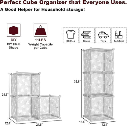 C&AHOME Cube Storage Organizer with Doors, 3-Cube Shelves, DIY Plastic Modular Bookshelf, Closet Clothes Storage Shelving Ide