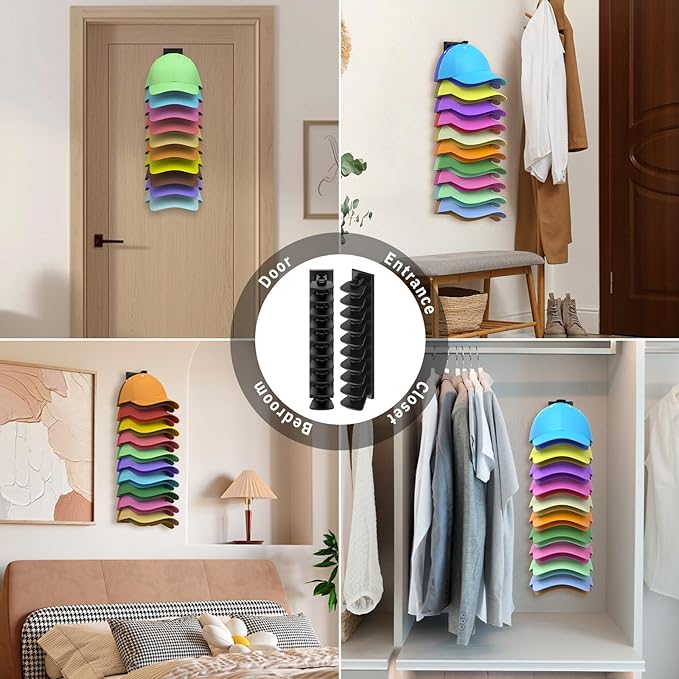 Volnamal Hat Organizer for Baseball Caps, 2 Pack Hold Up to 40 Hats, Hat Rack for Wall Space Saving, Hat Hanger w/Strong Adhe