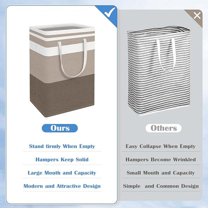 BlissTotes 3-Pack Laundry Basket, Freestanding＆Waterproof Laundry Hamper, Collapsible Tall Clothes Hamper with Easy Carry Han