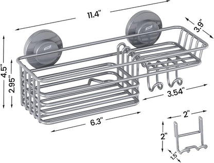 LEVERLOC Shower Caddy Suction Cup, Heavy Duty Bathroom Organizer for Inside Shower with Hooks & Soap Holder， NO-Drilling Bath