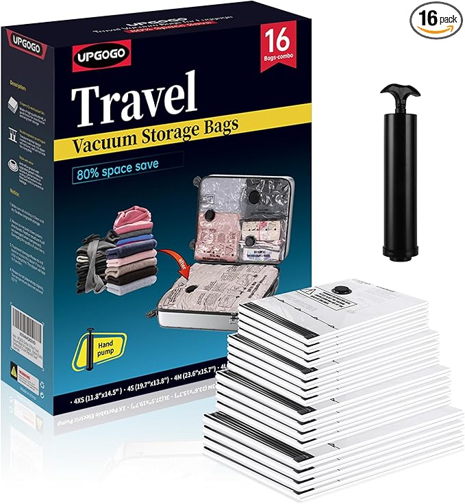 UPGOGO Travel Vacuum Bags for Luggage with Hand Pump,Vacuum Seal Bags for Clothing,Packing Cubes Compression,Cruise Ship and 