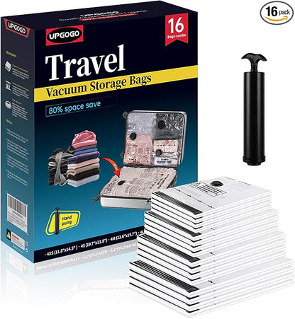 UPGOGO Travel Vacuum Bags for Luggage with Hand Pump,Vacuum Seal Bags for Clothing,Packing Cubes Compression,Cruise Ship and 