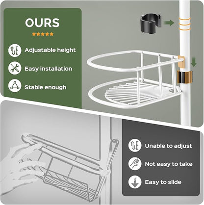 HAMITOR Corner Shower Caddy Tension Pole: Rustproof Bathroom Organizer Shelves for Bathtub Shampoo Accessories Storage Holder