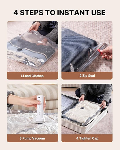 Vacuum Seal Bags for Clothing Travel, VINTAR 12 Pack Vacuum Storage Bags with Rechargeable Wireless Pump, Space Saver Bags(3 