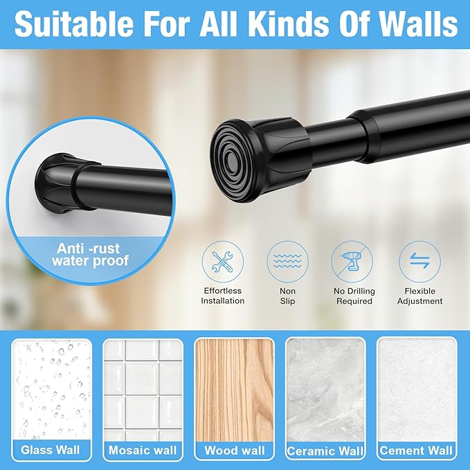 6 Pack Spring Tension Rods 28-43 Inches,5/8" Diameter Black Spring Load Adjustable Expandable,Small Short Tension Curtain Rod