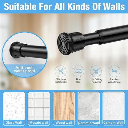 6 Pack Spring Tension Rods 28-43 Inches,5/8" Diameter Black Spring Load Adjustable Expandable,Small Short Tension Curtain Rod