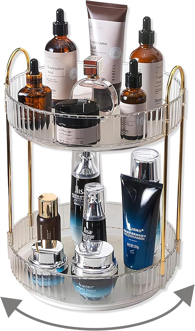 Asayuee 360 Rotating Makeup Organizer,2 Tier Large Capacity Make Up Organizers and Storage,Skincare Perfume Vanity Organizers