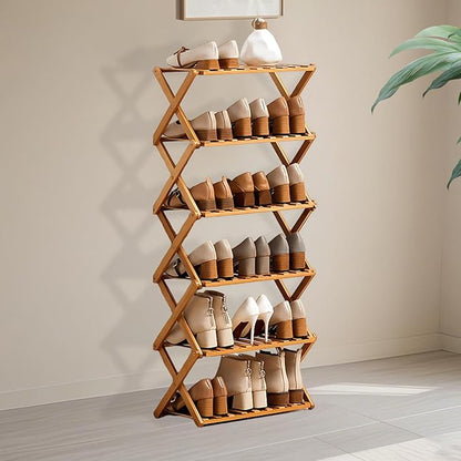 Jessie Bamboo Shoe Rack,Free Standing Shoe Rack for Closet,Portable Folding Shoe Storage Rack, Space Saving,Shoe Shelf for Be
