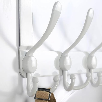 Dseap Over The Door Hook Hanger - Fits 1 3/8" to 1 3/4" Standard Doors | 5 Tri Hooks Heavy Duty Towel/Coat Rack | Door Organi