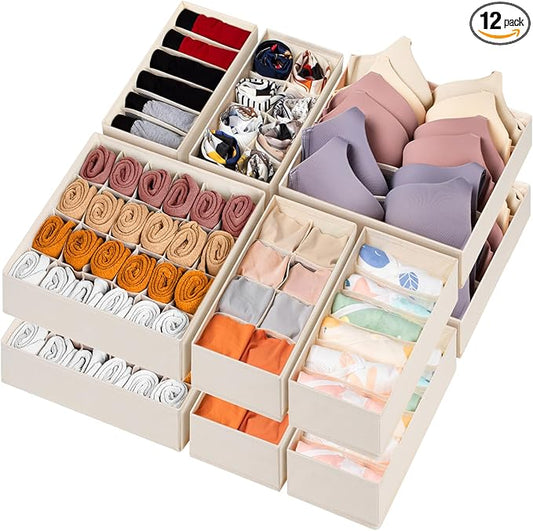 12 Pack Baby Clothes Organizer for Nursery, 116 Cells Fabric Foldable Dresser Closet Organizers and Storage Bins for Clothing