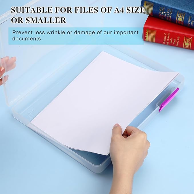 PerKoop 6 Pcs Clear Paper Storage Box A4 Plastic File Box Document Paper Organizer Storage Board Game Project Cases Container