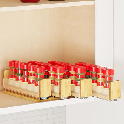 SpaceAid Bamboo Pull Out Spice Rack Organizer for Cabinet, Heavy Duty Slide Out Seasoning Kitchen Pantry Sliding Vertical Org