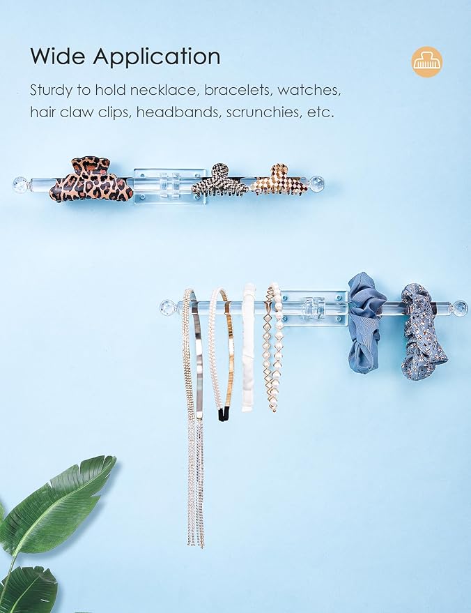Heesch Headband Holder, Bracelet Holder, Claw Clip Organizer, Acrylic Necklace Holder, Hat Rack for Baseball Caps, Wall Mount