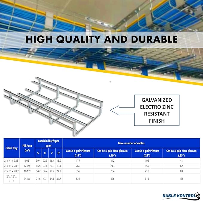 Kable Kontrol 2" Side Floor Bracket – Wire Mesh Cable Tray Support - Wire Mesh Tray Cable Management Rack Cable Basket, Zinc 