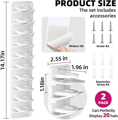 Spring Clip Hat Organizer for Baseball Caps – 2 Pack, Wall Hat Rack for Door & Closet – Keeps 20 Hats Tidy in Garage, Dorm, M