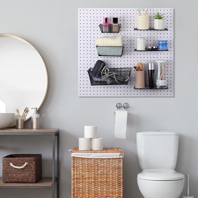 Sieral 6 Pieces Pegboard Baskets Wall Mount Wire Peg Board Baskets 3 Sizes Pegboard Accessories Slatwall Bins Basket Home Gar