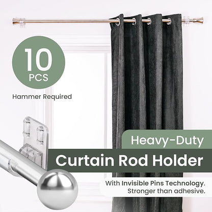 No Adhesive Heavy Duty Curtain Rod Holders with Wide Hook, 5X Stronger Than Adhesive Curtain Rod Hooks,Tension Curtain Rod Br
