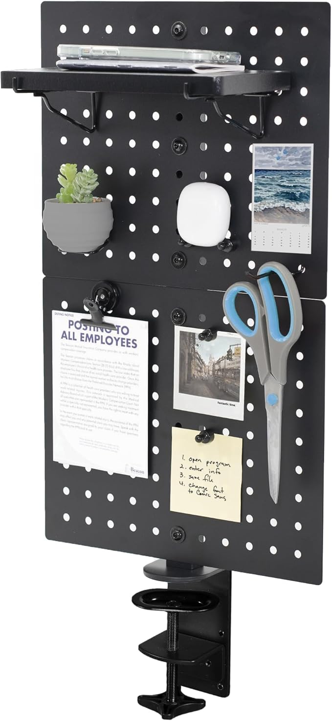 VIVO Steel Clamp-on Desk Pegboard, 12 x 20 inch Privacy Panel, Magnetic Peg Board, Office Accessory Organizer, Above or Under