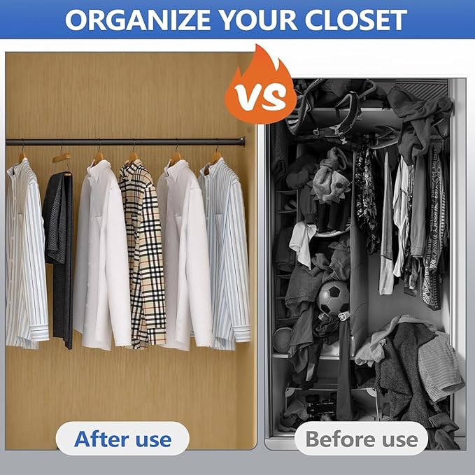 Closet Rod, 17 to 38 Inch Adjustable Closet Bar for Hanging Clothes, Heavy Duty Clothes Hanging Rod Closet Poles for Wardrobe