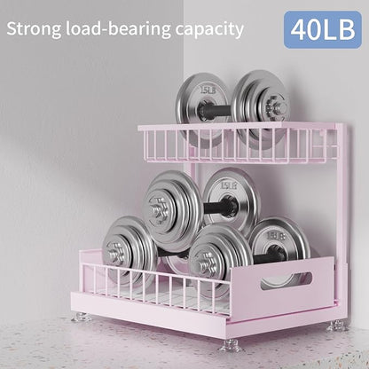 Saydear Under Sink Organizer Storage 2-Tier Premium Metal Pull-Out Kitchen Cabinet Organizer with Sliding Drawer, Height Adju