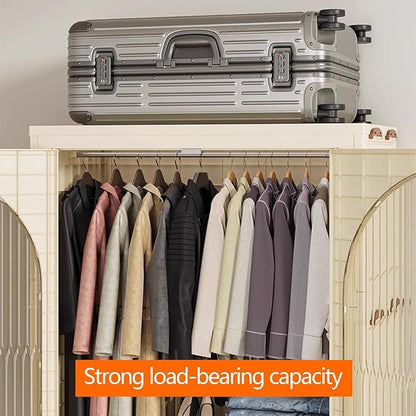 Heavy Duty Clothes Rack - Portable Foldable Wardrobe with Hanging Space on Wheels for Bedroom, Dorm, or Laundry Room Use, 81x