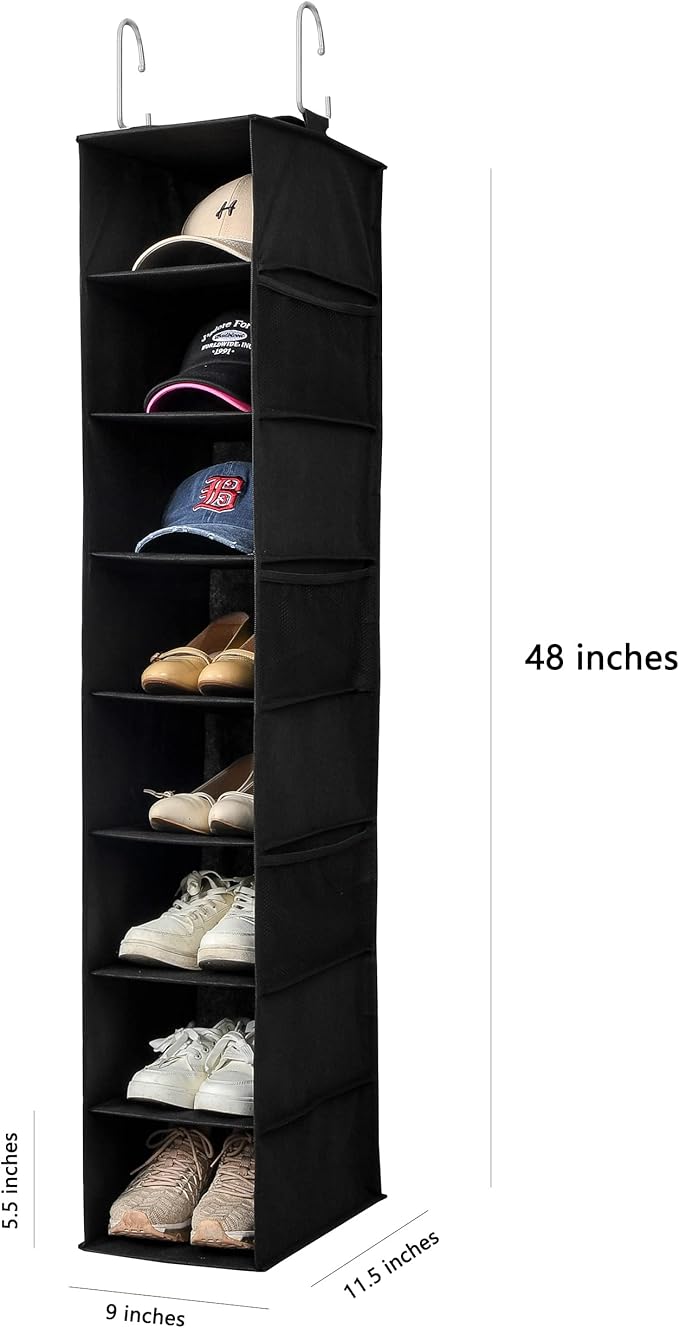 Berdeng Hanging Shoe Organizer for Closet with Side Mesh Pockets，Hat Racks for Baseball Caps，Shoe and Hat Holder & Storage，8-