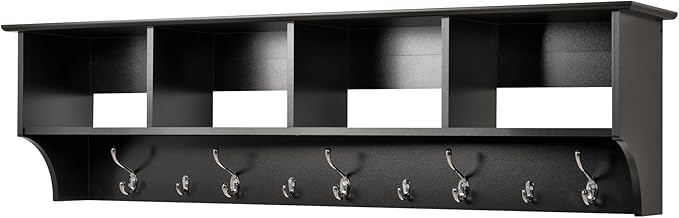 Prepac 60" Contemporary Wall Mounted Coat Rack, Coat Hooks Wall Mount with 4 Shelves, Ideal for Hallway or Entryway Storage S