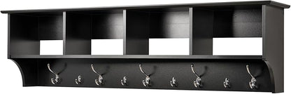 Prepac 60" Contemporary Wall Mounted Coat Rack, Coat Hooks Wall Mount with 4 Shelves, Ideal for Hallway or Entryway Storage S