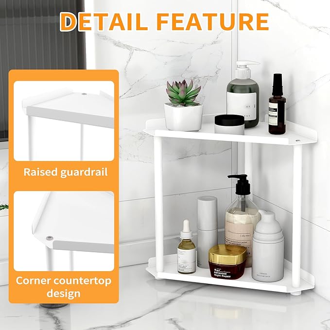 Jesginboo 2 Tier Bathroom Counter Organizer, Vanity Organizer Corner Shelf, Skincare, Makeup Countertop Organizers, Kitchen, 